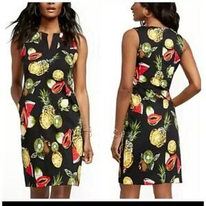 New York & Company Dress Size XL Fruit Print Sleeveless V-Neck Cotton Black